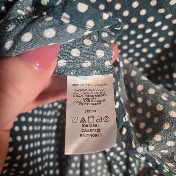 Loft Green Polka Dot Wrap Long Sleeve Dress 14 Plus Office Flirty Knee Office - Picture 8 of 8